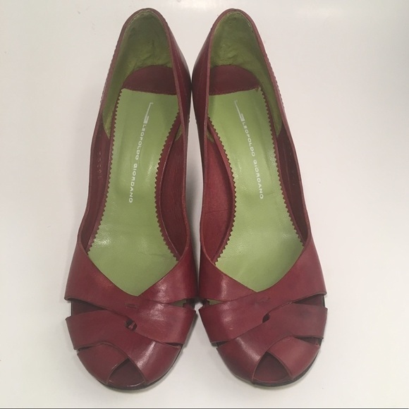Leopoldo Giordano Red Leather Wedge Heels - Picture 1 of 8